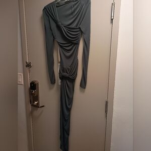 Zara Elegant Draped Long Sleeve Dress - Gray